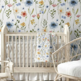 Boho Watercolor Blue Yellow Pink Wildflower Babydecke