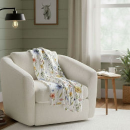 Boho Watercolor Blue Yellow Pink Wildflower Fleecedecke