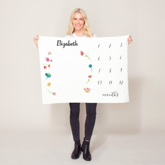 Boho Watercolor Blume Babymeile monatlich Fleecedecke (Beispiel)