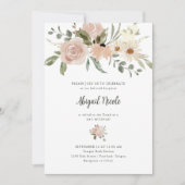 Boho Watercolor Blume Bat Mitzvah mit Details Einladung (Vorderseite)