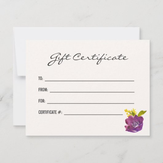 Boho Watercolor-Blume | Blumengeschenkgutschein (Rückseite)