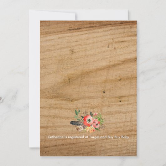 Boho Watercolor-Blume | Einladung der Babydusche (Rückseite)