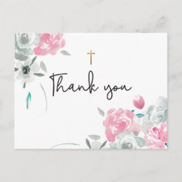 Boho Watercolor Blume Kindertaufe Vielen Dank Postkarte