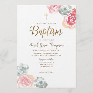 Boho Watercolor Blume Rosa Baby Taufe Einladung