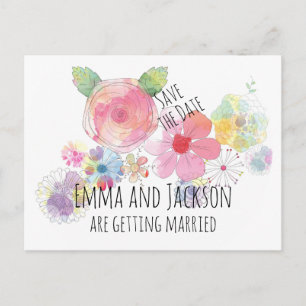 Boho Watercolor Blume Save the Date Postkarte