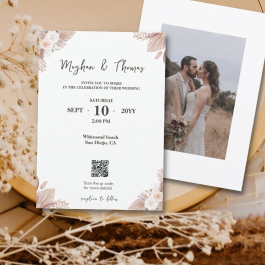 Boho Watercolor-Blume Vorlage QR-Code Hochzeit