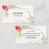 Boho Watercolor Blume White Visitenkarte (Vorne/Hinten)
