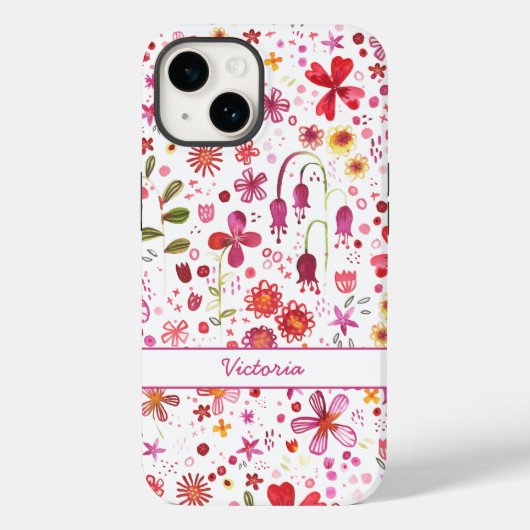 Boho Watercolor Blumenname Case-Mate iPhone Hülle (Rückseite)