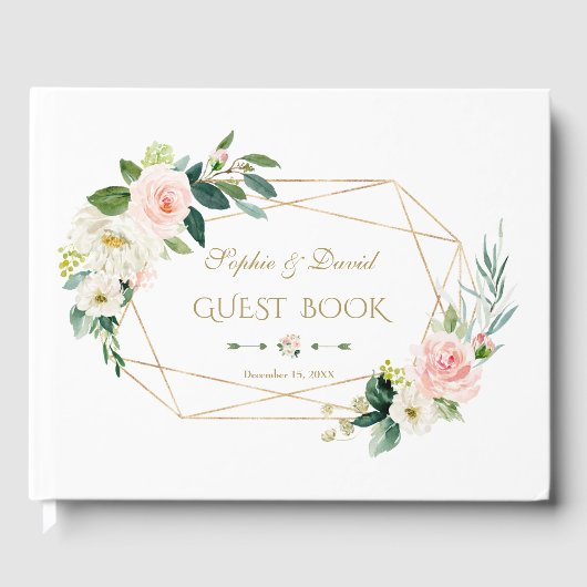Boho Watercolor Blush Cream Blume Goldhochzeit Gästebuch (Vorderseite)
