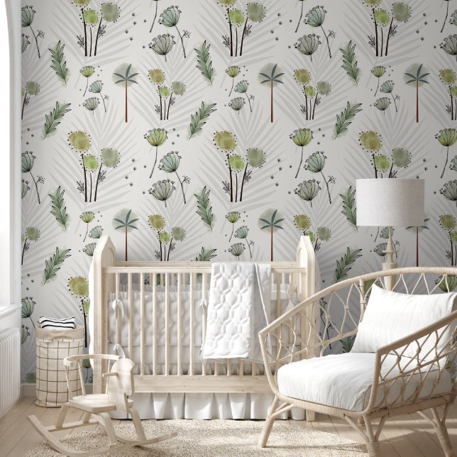 Boho Watercolor Botanische Blume Wallpaper Tapete (Kinder)