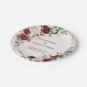 Boho Watercolor burgundy Blütengold Hochzeit Pappteller (Schrägansicht)