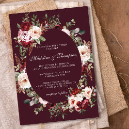Boho Watercolor Burgundy Red Floral Frame Wedding Einladung