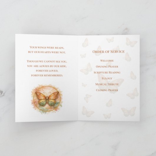 Boho Watercolor Butterfly Funeral Program Template Karte (Innenseite)
