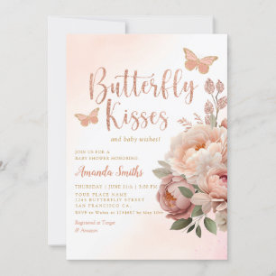 Boho Watercolor Butterfly Kisses Girl Baby Shower Einladung