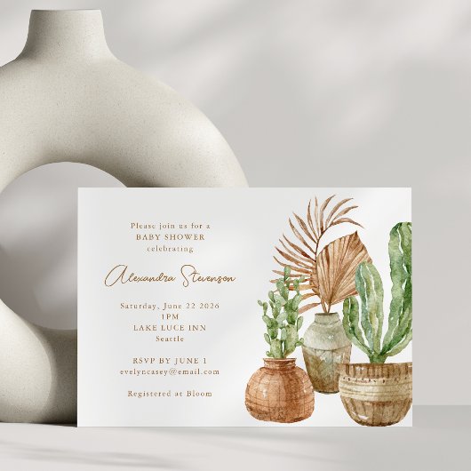 Boho Watercolor Cactus Pampas Pflanze Baby Shower Einladung