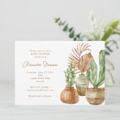 Boho Watercolor Cactus Pampas Pflanze Baby Shower Einladung (Stehend Vorderseite)