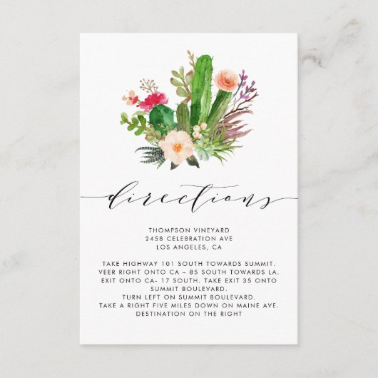 Boho Watercolor Cactus Wedding Directions Begleitkarte (Vorderseite)