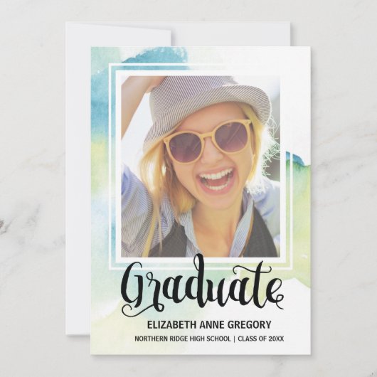 Boho Watercolor Calligrafy Foto Abschluss Einladung (Vorderseite)