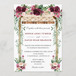 Boho Watercolor Canopy Burgundy Red Floral Wedding Einladung