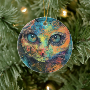 Boho Watercolor Cats - Earthy Feline Art (10) Keramik Ornament