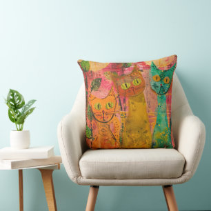 Boho Watercolor Cats - Earthy Feline Art (2) Kissen