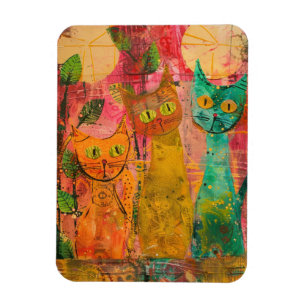 Boho Watercolor Cats - Earthy Feline Art (2) Magnet