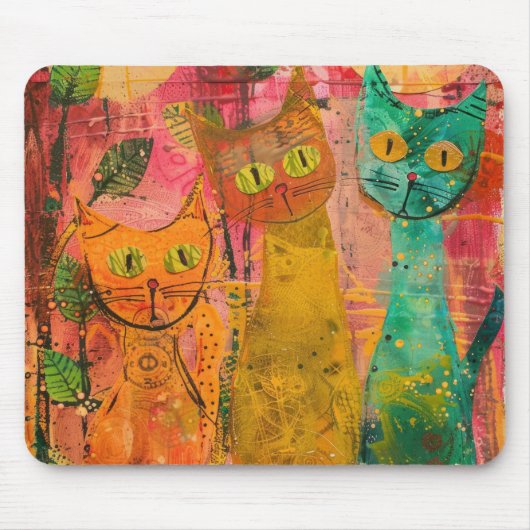 Boho Watercolor Cats - Earthy Feline Art (2) Mousepad (Vorne)