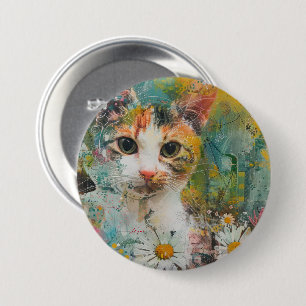 Boho Watercolor Cats - Earthy Feline Art (3) Button