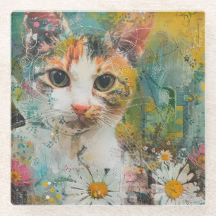 Boho Watercolor Cats - Earthy Feline Art (3) Glasuntersetzer