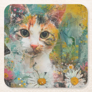 Boho Watercolor Cats - Earthy Feline Art (3) Rechteckiger Pappuntersetzer