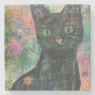 Boho Watercolor Cats - Earthy Feline Art (5) Steinuntersetzer