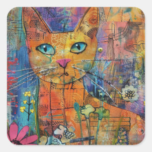 Boho Watercolor Cats - Earthy Feline Art (8) Quadratischer Aufkleber