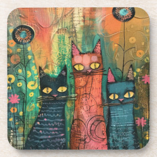 Boho Watercolor Cats - Earthy Feline Art Getränkeuntersetzer