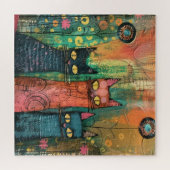 Boho Watercolor Cats - Earthy Feline Art Puzzle (Horizontal)