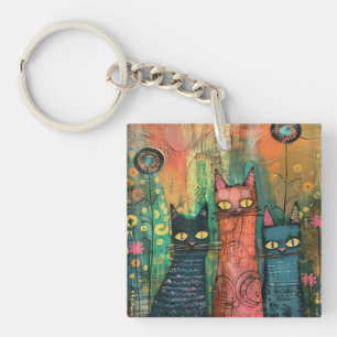 Boho Watercolor Cats - Earthy Feline Art Schlüsselanhänger
