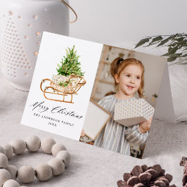 Boho Watercolor Christmas Sleigh 2 Foto Feiertagskarte