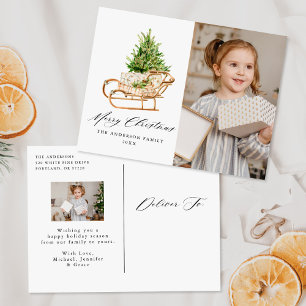 Boho Watercolor Christmas Sleigh 2 Foto Feiertagspostkarte