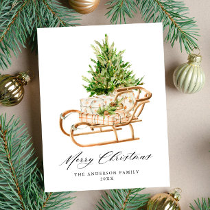 Boho Watercolor Christmas Sleigh Non-Foto Feiertagspostkarte