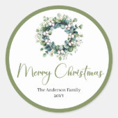 Boho Watercolor Christmas Wreath Gift Sticker (Vorderseite)