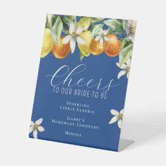 Boho Watercolor Citrus Brautparty Bar Menü Blue Sockelschild
