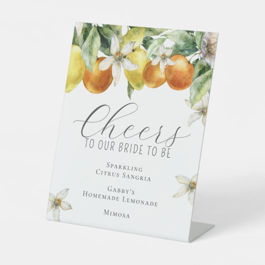 Boho Watercolor Citrus Bridal Shower Bar Menu Sockelschild (Vorderseite)