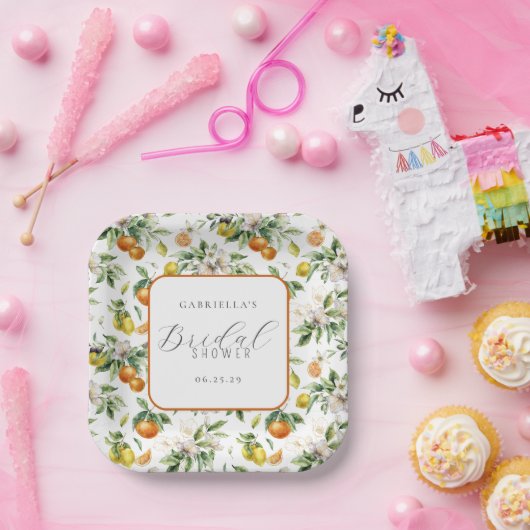 Boho Watercolor Citrus Pattern  Bridal Shower Pappteller (Party)