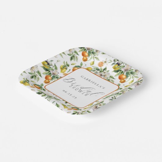 Boho Watercolor Citrus Pattern  Bridal Shower Pappteller (Gewinkelt)