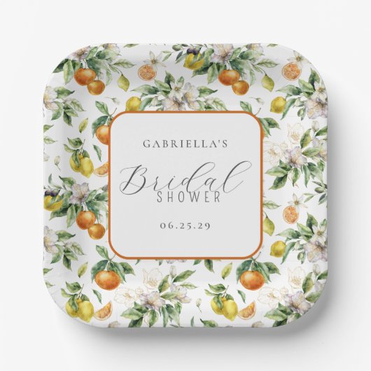 Boho Watercolor Citrus Pattern  Bridal Shower Pappteller (Vorderseite)