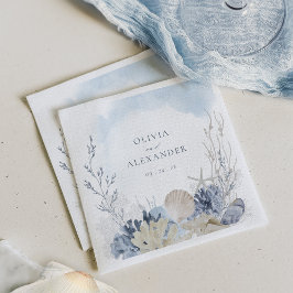 Boho Watercolor Coral Shells Beach Wedding Serviette