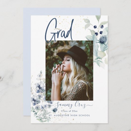 Boho Watercolor Cotton Blume Abschluss Ankündigung (Vorne/Hinten)