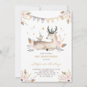Boho Watercolor Deer and Bird Baby Showbrunch Einladung (Vorderseite)