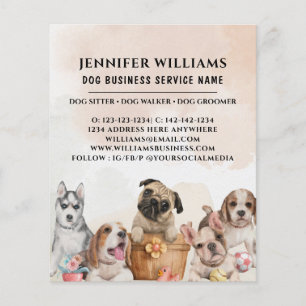 Boho Watercolor Dog Walker Pet Sitting Business Flyer
