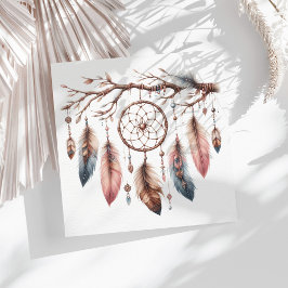Boho Watercolor Dreamcatcher & Feather Baby Shower Serviette