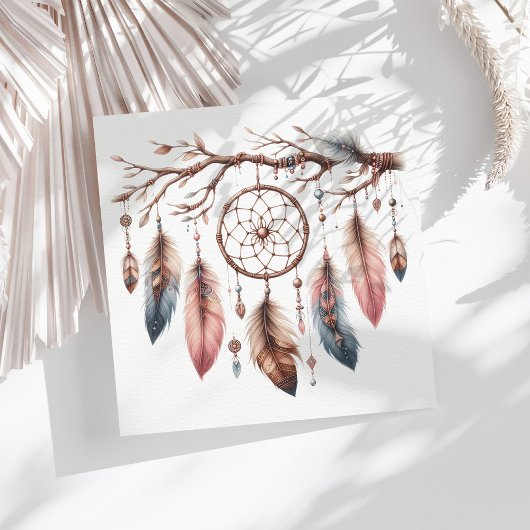 Boho Watercolor Dreamcatcher & Feather Baby Shower Serviette